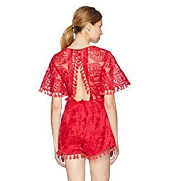 findersKEEPERS // red lace tassel open back romper - Picture 3 of 8